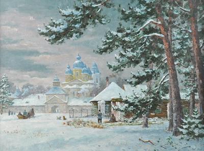 Appraisal: Alexander Alexandrovsky Russian born Monastery Winter Oil on canvas initialed