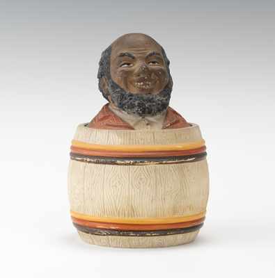 Appraisal: Johann Maresch Black American Figural Composite Tobacco Jar with Man