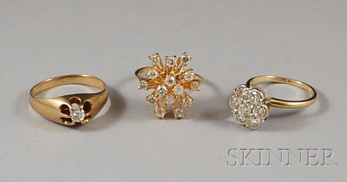 Appraisal: Three kt Gold and Diamond Rings sizes and