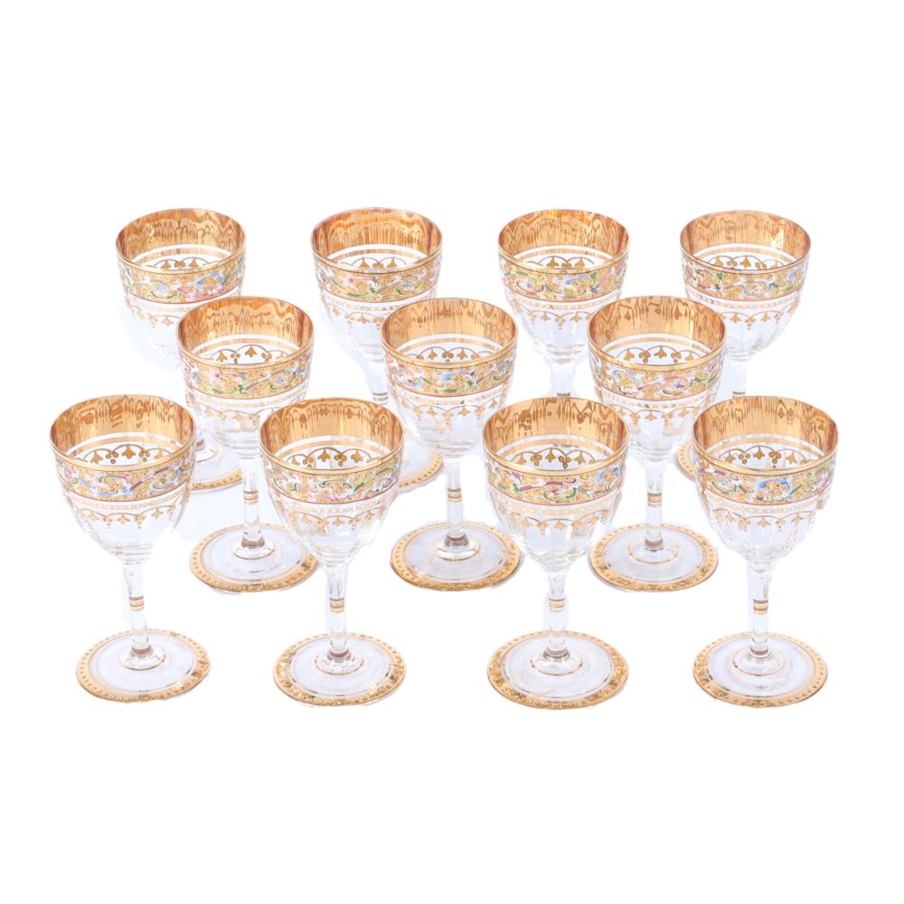 Appraisal: MOSER SET OF GILT AND HAND ENAMELED WINE CORDIAL GLASSES