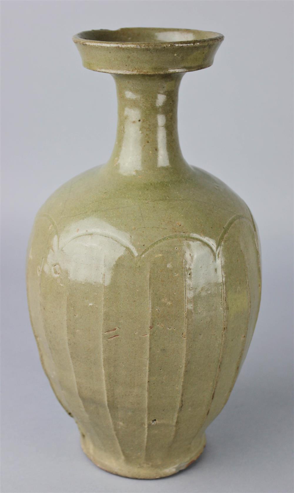 Appraisal: TALL CELADON-GLAZED MOLDED AND INCISED STONEWARE VESSEL KORYO DYNASTY TH