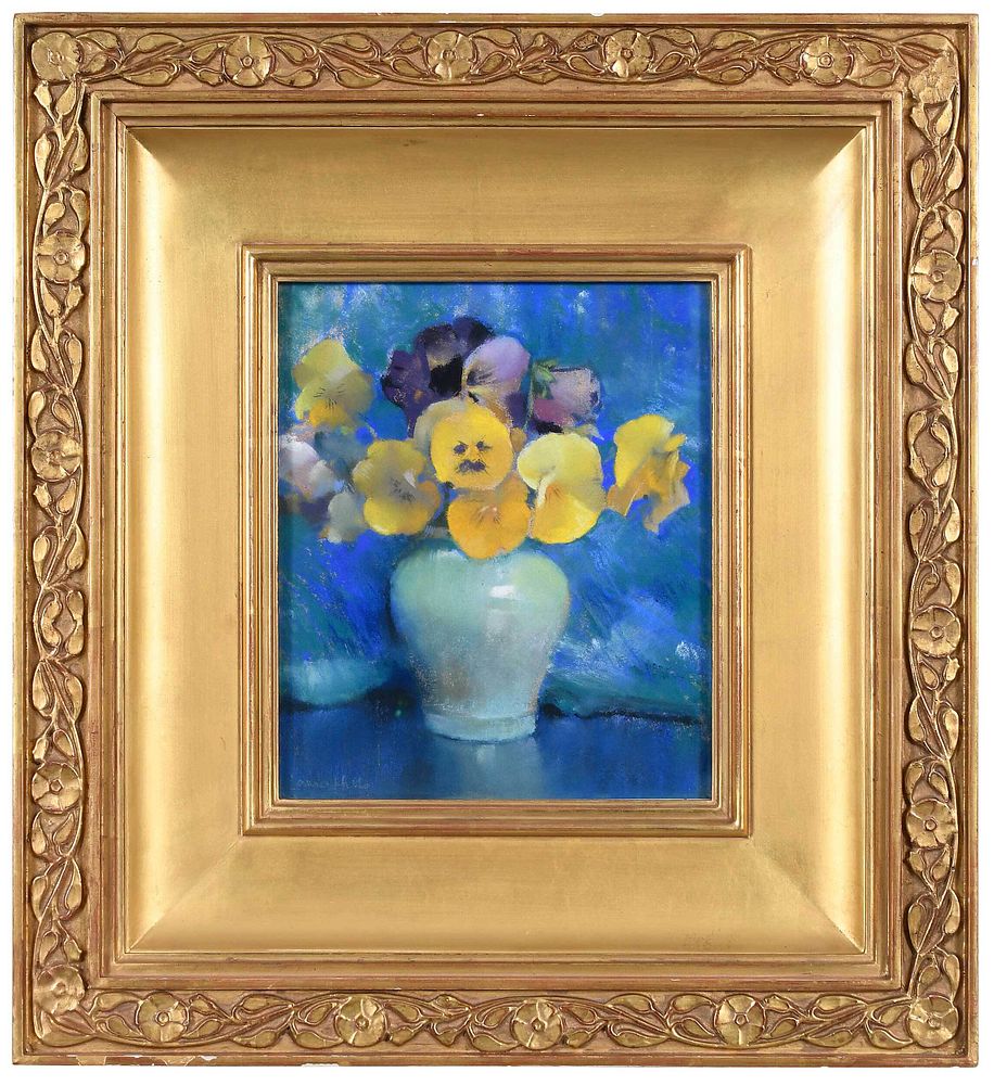 Appraisal: Laura Coombs Hills American - Yellow Pansies signed lower left