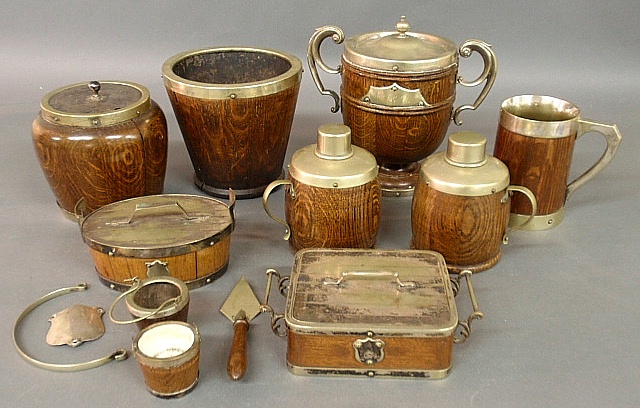 Appraisal: - Twelve pieces of English treenware with metal mounts c