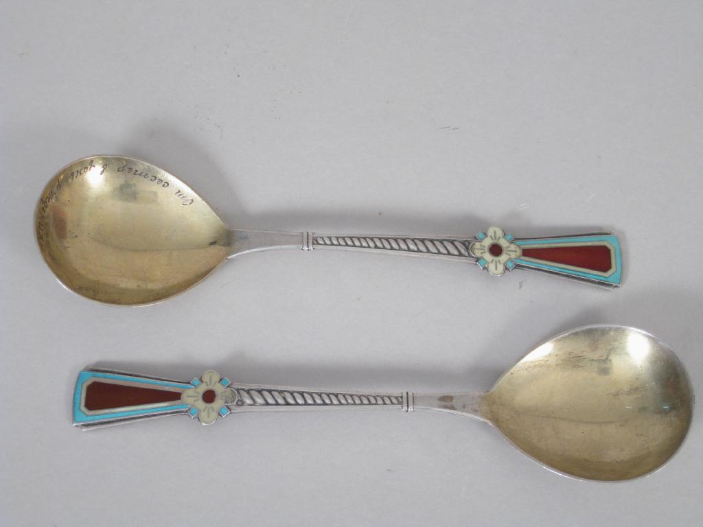 Appraisal: Pair of Russian silver and enamel Spoons with gilt bowls