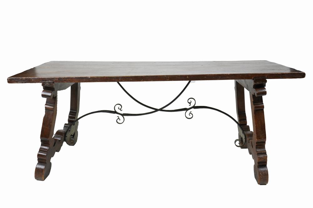 Appraisal: SPANISH BAROQUE STYLE WOOD IRON TABLECondition with multiple scratches and