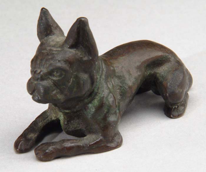 Appraisal: TIFFANY STUDIOS DOG PAPERWEIGHT Nice Tiffany bronze paperweight is in