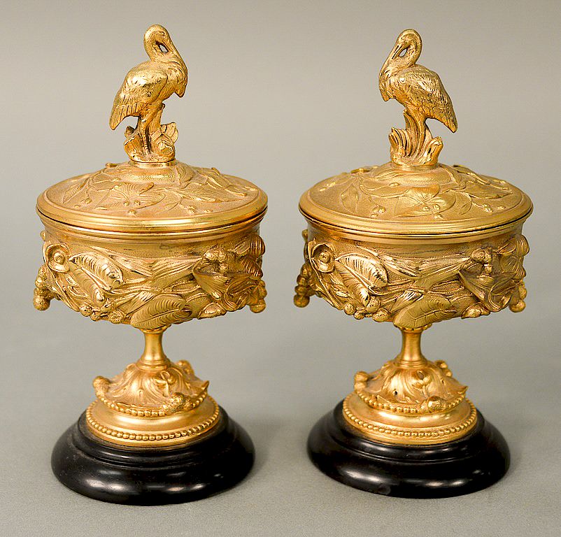 Appraisal: Pair of French gilt bronze compotes with cover each having