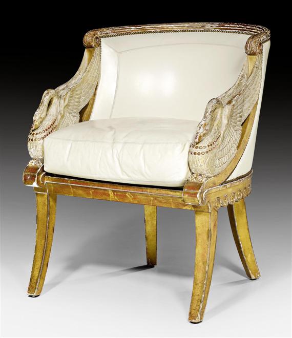 Appraisal: PAINTED ARMCHAIR AUX CYGNES late Empire after designs by C