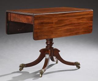 Appraisal: English Carved Inlaid Mahogany Pembroke Table c the reeded edge