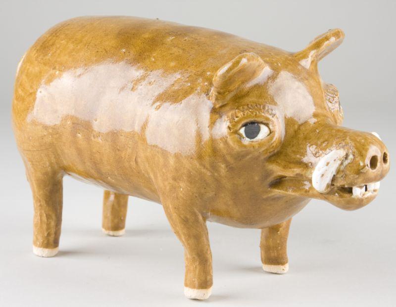 Appraisal: Reggie Meaders Georgia Pottery Boar light olive alkaline glaze the