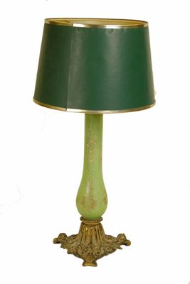 Appraisal: A green opaque glass and gilt metal mounted table lamp