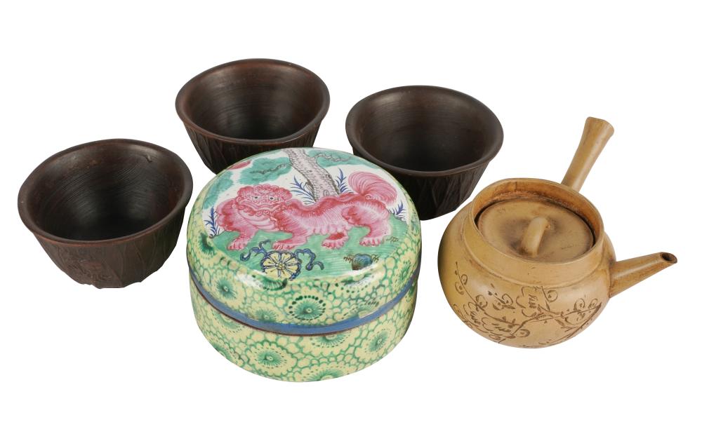 Appraisal: COLLECTION OF CHINESE YIXING POTTERYcomprising an unmarked enameled round covered