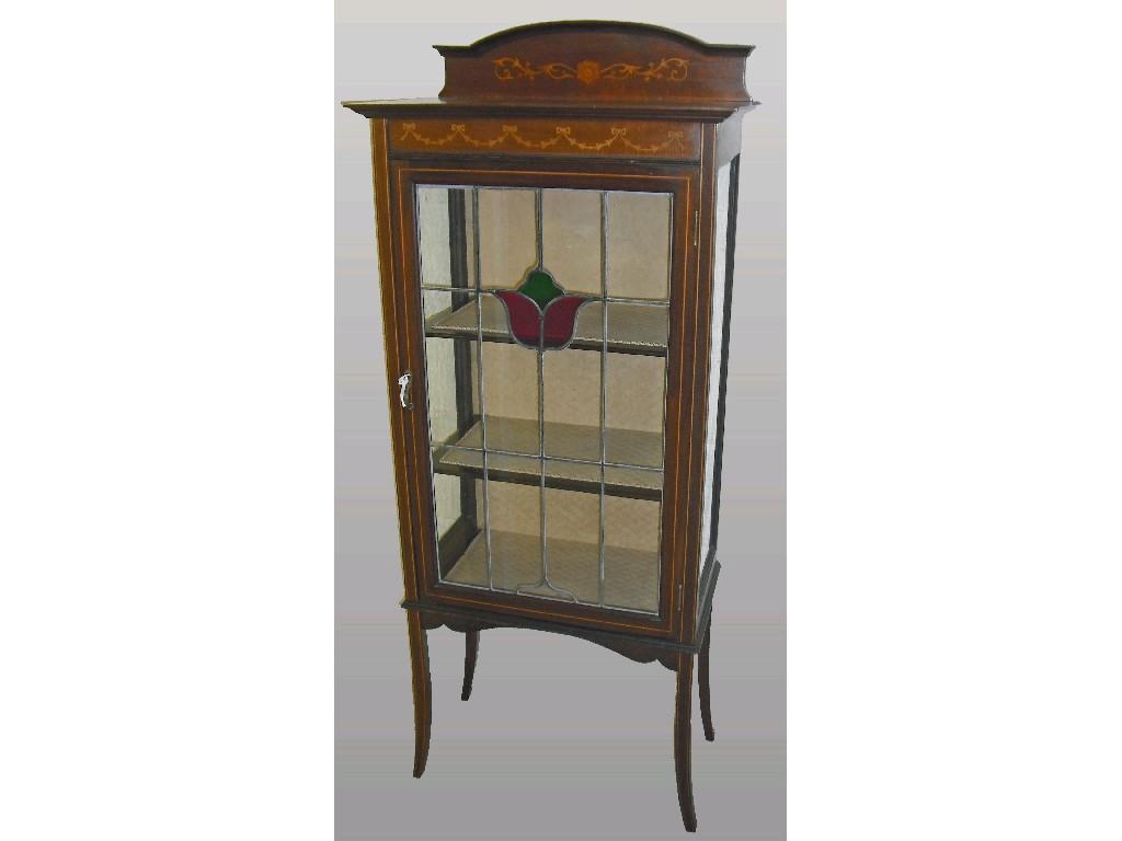 Appraisal: Edwardian mahogany inlaid display cabinet the arched pediment over the