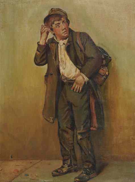 Appraisal: TH CENTURY ENGLISH SCHOOLPortrait of a young homeless boy oils