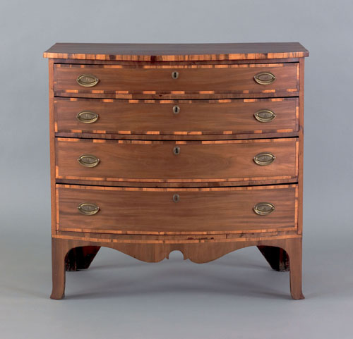 Appraisal: New England Hepplewhite mahogany bowfront chest of drawers ca with