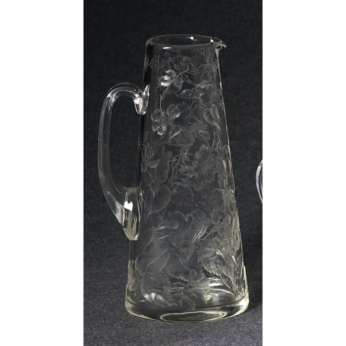 Appraisal: NE Glass Co tankard clear with intaglio floral and bird