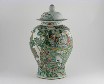 Appraisal: A Chinese famille verte baluster vase and cover painted with