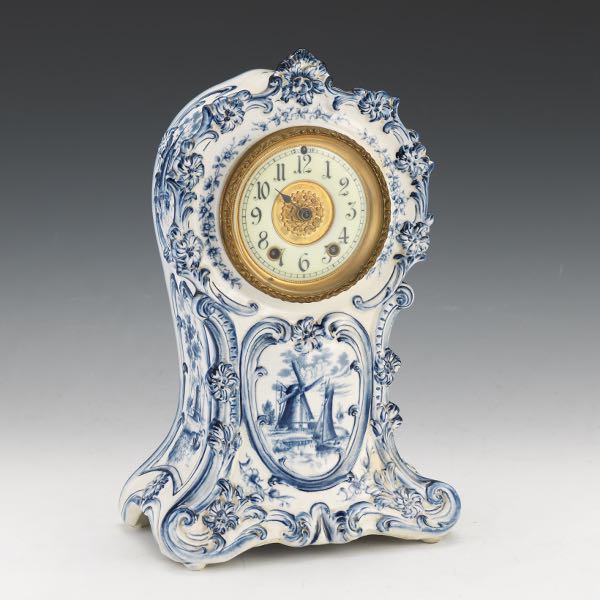 Appraisal: BLUE AND WHITE DELFT CLOCK x x Blue and white