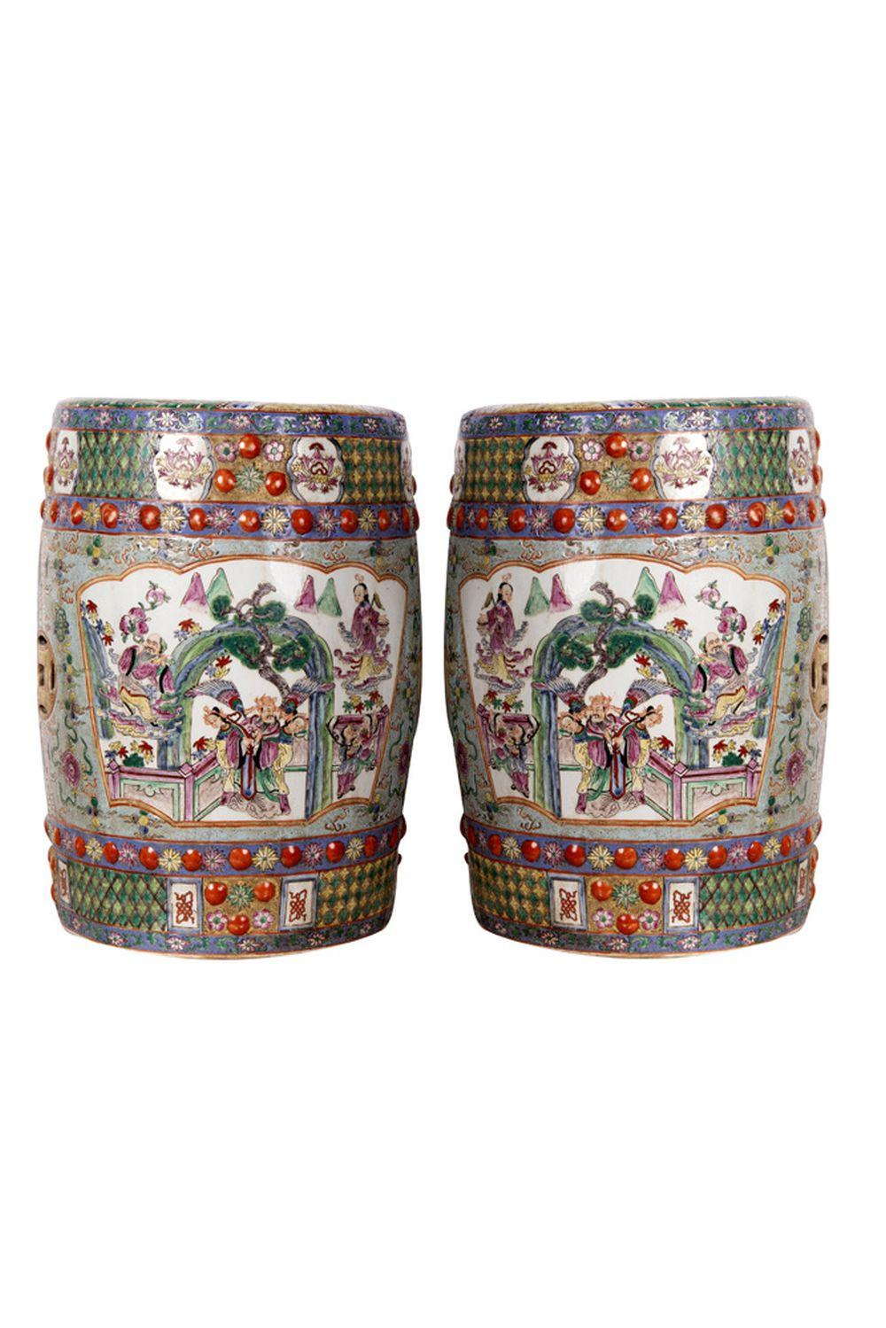 Appraisal: PAIR OF CHINESE EXPORT PORCELAIN GARDEN SEATS inches wide inches