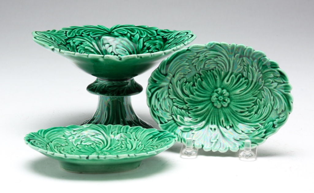 Appraisal: MAJOLICA TAZZA AND TWO DISHES England late th century Matching