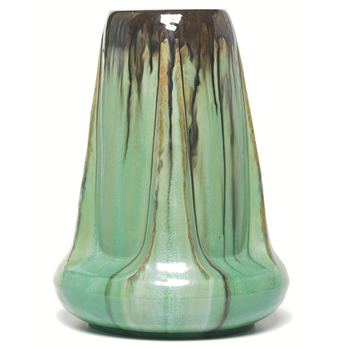 Appraisal: Decorative Fulper vase large buttressed shape covered in a Flemington