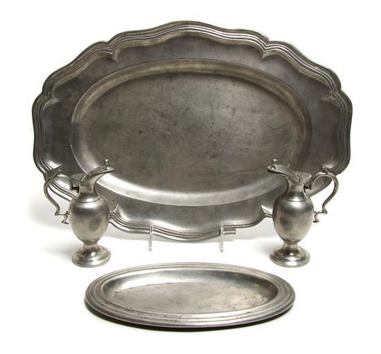 Appraisal: A Group of English Pewter Articles comprising a platter and