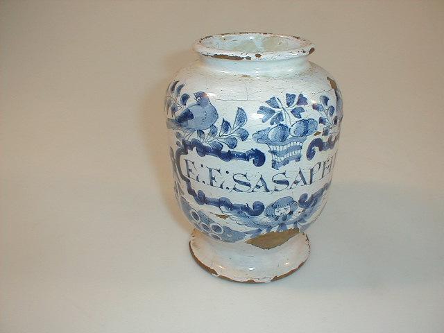 Appraisal: An early thC Delft Albarello painted in blue and inscribed