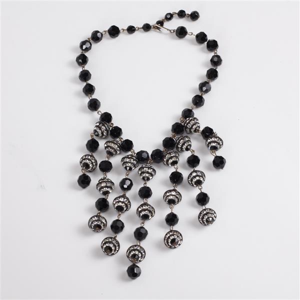 Appraisal: Art Deco Ball Fringe Bib Necklace with Czech glass beads