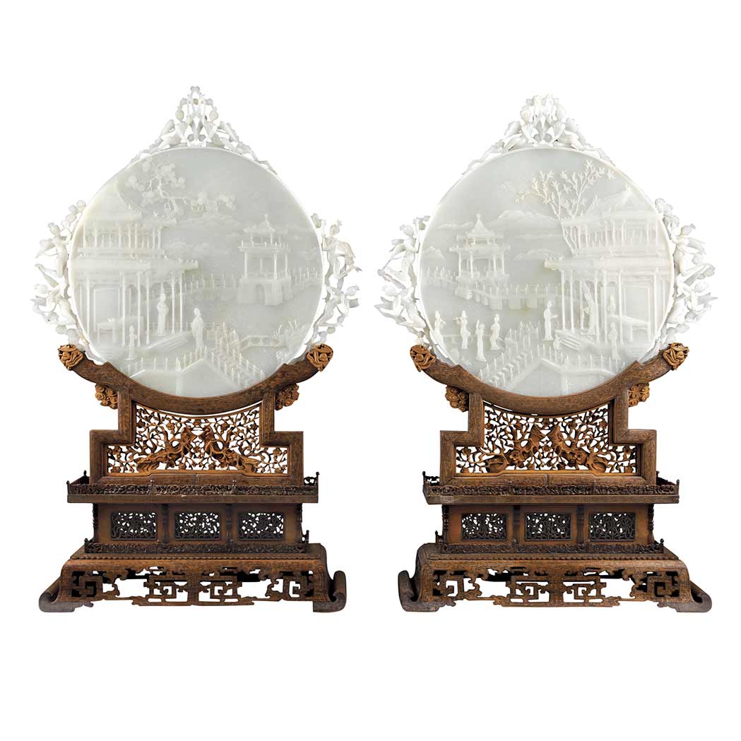 Appraisal: Pair of Chinese White Jade Screens Qing Dynasty Each in