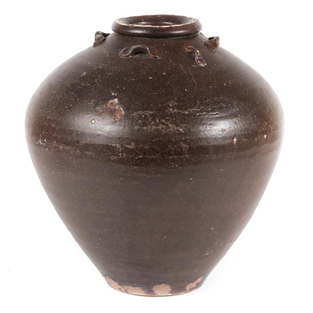 Appraisal: LARGE CHINESE THAI POTTERY BROWN GLAZE EARTHENWARE STORAGE JAR H