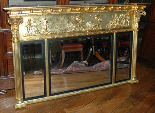 Appraisal: A LATE REGENCY GILTWOOD OVER MANTEL MIRROR Three sectional with