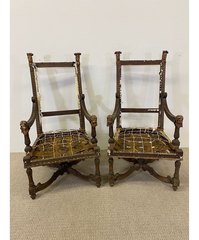 Appraisal: Two Italian Carved Armchairs Two Italian carved walnut armchairs circa