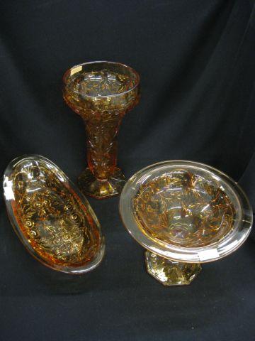 Appraisal: pcs McKee Rock Crystal Pattern Amber Glassware celery dish vase