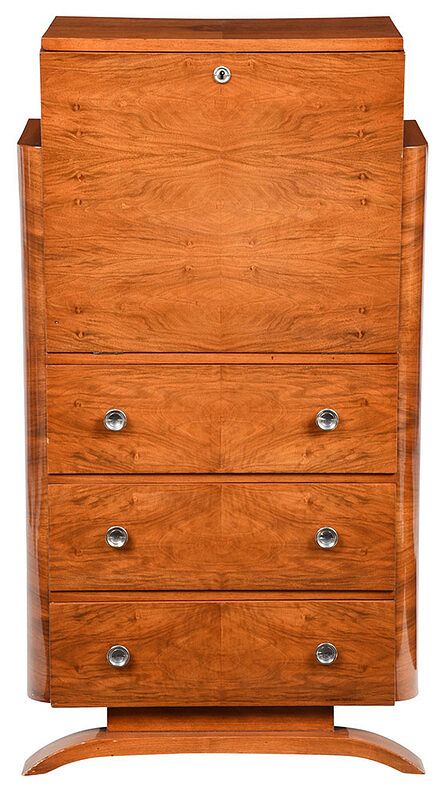 Appraisal: Art Deco Figured Walnut Fall Front Cabinet circa s bar