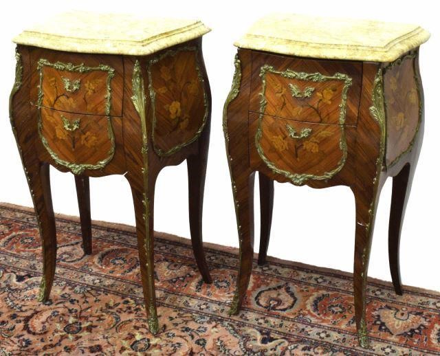 Appraisal: pair French Louis XV style marble-top nightstands th c shaped