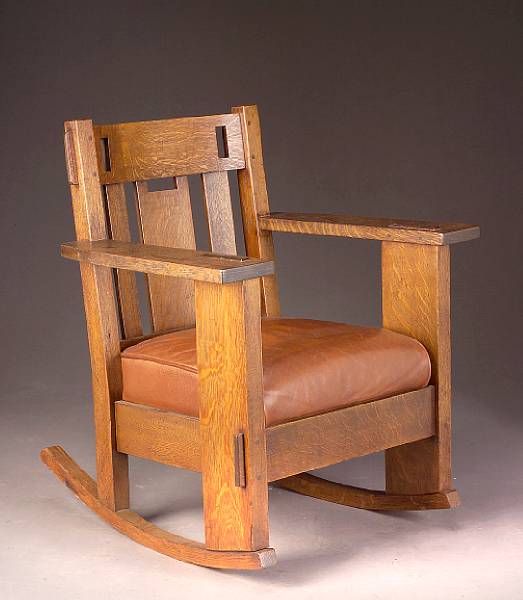 Appraisal: A Charles Stickley oak rocker th century height in width