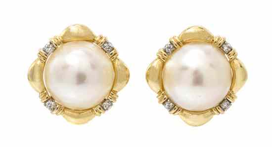 Appraisal: A Pair of Karat Yellow Gold Cultured Mabe Pearl and