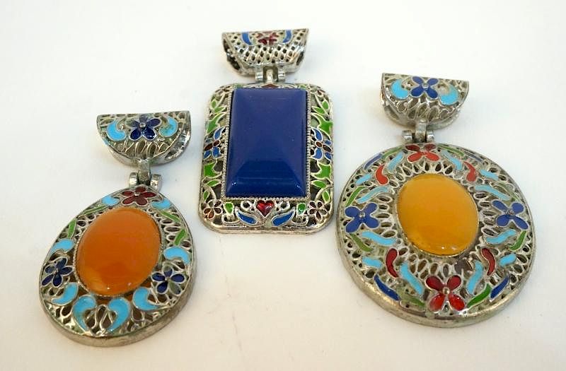 Appraisal: Three Pieces Of Enamel Jewelry Pendants Three Pieces Of Enamel