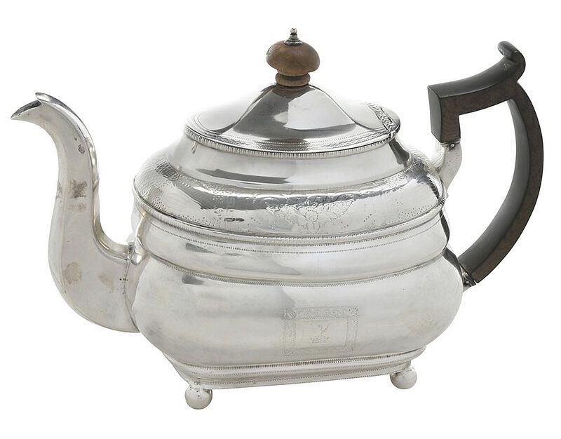 Appraisal: Irish George III Silver Teapot Dublin oval shaped sides engraved