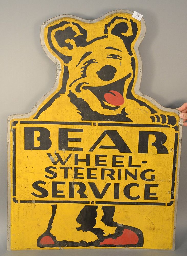 Appraisal: Large bear wheel steering service tin sign signed x Large