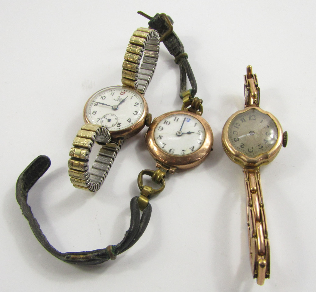 Appraisal: A Record lady's ct gold circular cased wristwatch white dial