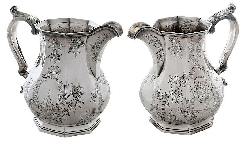 Appraisal: Pair of New York Coin Silver Pitchers American paneled bodies