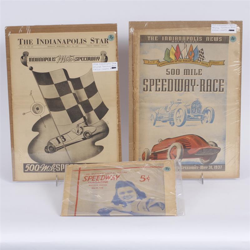 Appraisal: Three Newspaper Printings for Indianapolis News page Speedway Race edition-