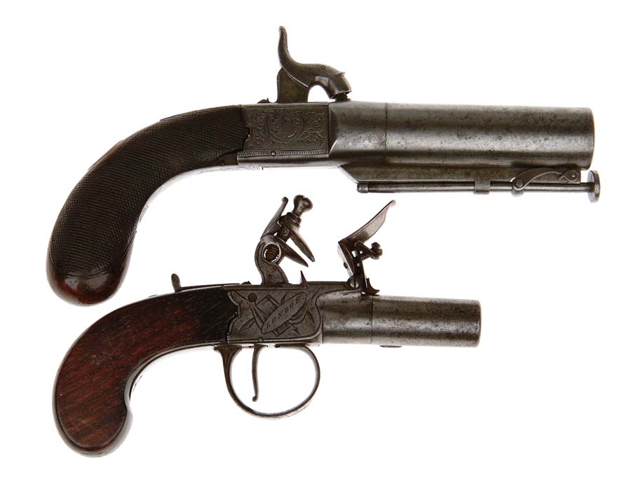 Appraisal: LOT OF TWO EARLY ENGLISH PISTOLS Henry Nock Center Hammer