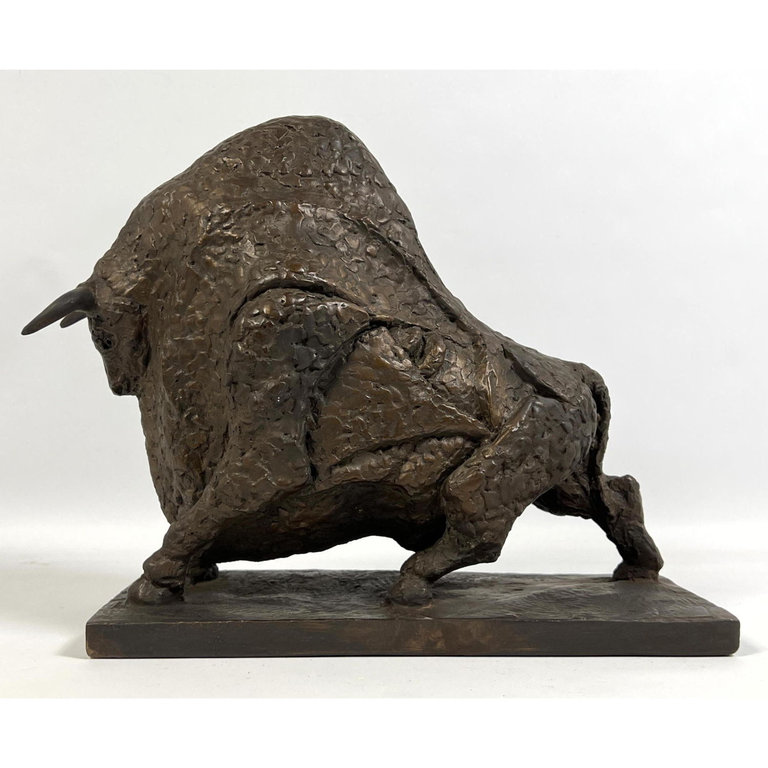 Appraisal: Modernist Stylized Figural Bull Sculpture Bronze finish Resin Dimensions H