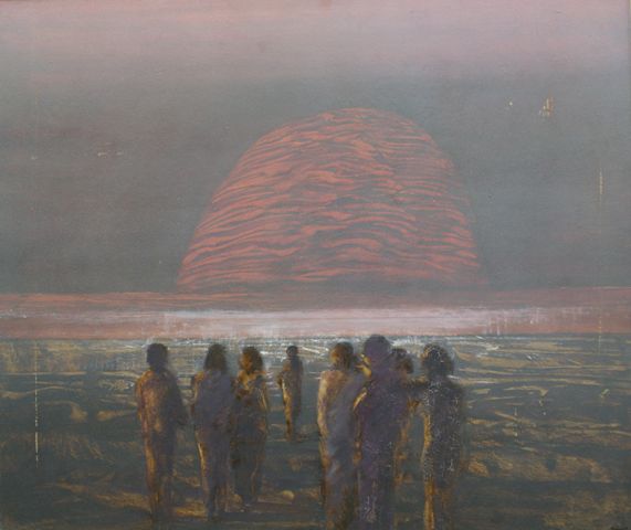 Appraisal: Lawrence Daws born Figures on Eerie Shores II oil on