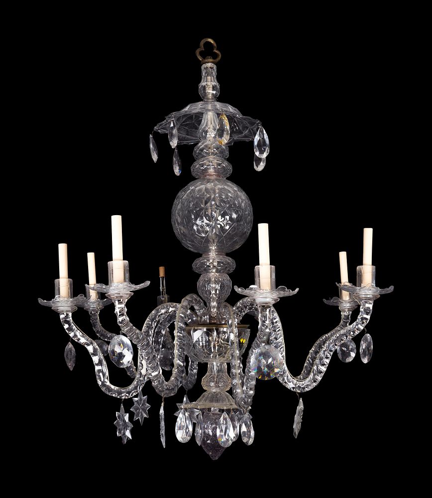 Appraisal: A Waterford Style Cut Glass Eight Light Chandelier Height approx