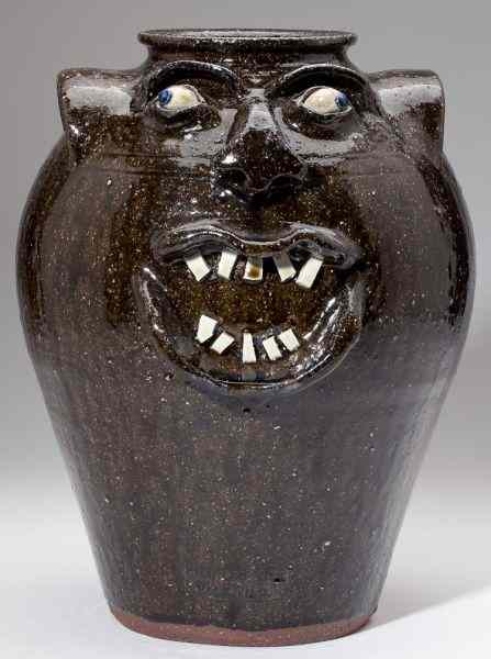 Appraisal: NC Folk Pottery Charles Lisk Face Jugjar form heavy alkaline