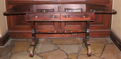 Appraisal: Title Regency Brass-Inlaid Rosewood Sofa Table with two drawers and