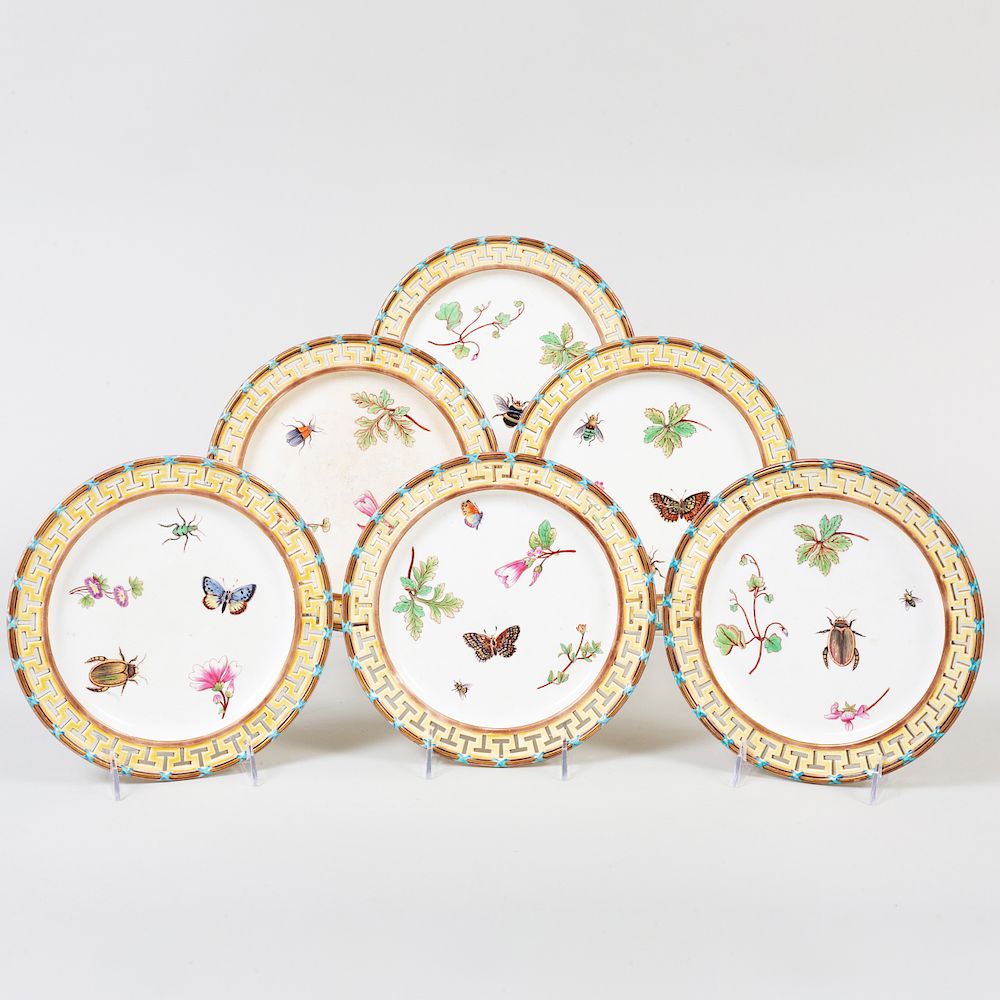 Appraisal: Set of Six Wedgwood Transfer Printed and Enriched Creamware Plates